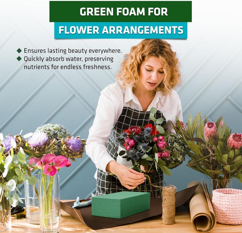 FLORABELS 6 PCS Wet Floral Foam Blocks for Fresh Flowers, Each (9"L x 4.1"W x 2.7"H)Green Foam for Flower Arrangements, Florist Foam Bricks for Weddings, Birthdays Gifts, Flower Foam Blocks for Crafts - Image 5
